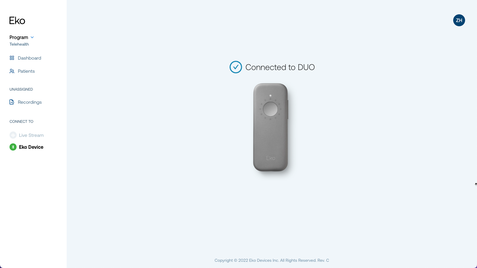 Pair an Eko device with web pairing on the Eko Dashboard Eko SENSORA